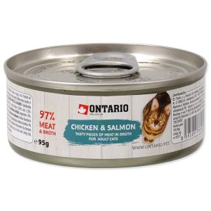 ONTARIO Chicken Pieces+Salmon 95g / Kawałki kurczaka i łosoś puszka 95g dla dorosłych kotów (213-2002) sklep akwarystyczny śląsk